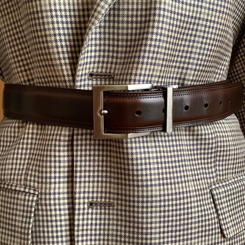 PERRY ELLIS Classic Dark Brown Leather Belt Size 32/80